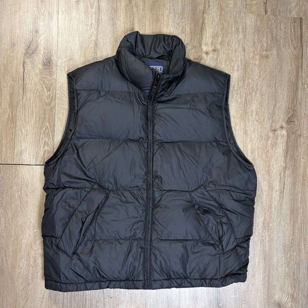 Land's End Goose Down Vest Nylon Mens Medium Puffer Black Sleeveless